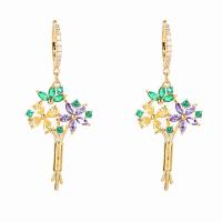 Cubic Zirconia Micro Pave Brass Earring, Flower, 18K gold plated, fashion jewelry & micro pave cubic zirconia & for woman, mixed colors, nickel, lead & cadmium free, 48x19mm, Sold By Pair