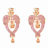 Messing oorbellen met micro-paved kubieke zirconia's, echt goud verguld, mode sieraden & micro pave zirconia & voor vrouw, roze, nikkel, lood en cadmium vrij, 47x23mm, Verkocht door pair