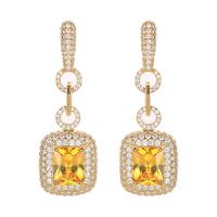 Cubic Zirconia Micro Pave Brass Earring, real gold plated, fashion jewelry & micro pave cubic zirconia & for woman, more colors for choice, nickel, lead & cadmium free, 42x13mm, Sold By Pair