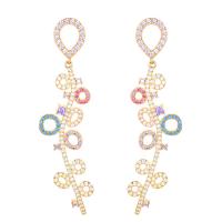 Cubic Zirconia Micro Pave Brass Earring platinum plated fashion jewelry & micro pave cubic zirconia & for woman nickel lead & cadmium free Sold By Pair