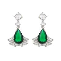 Cubic Zirconia Micro Pave Brass Earring platinum plated fashion jewelry & micro pave cubic zirconia & for woman green nickel lead & cadmium free Sold By Pair