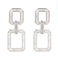 Cubic Zirconia Micro Pave Brass Earring Square platinum plated fashion jewelry & micro pave cubic zirconia & for woman nickel lead & cadmium free Sold By Pair