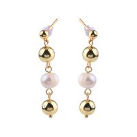 Brass Drop Earring with Freshwater Pearl plated fashion jewelry golden nickel lead & cadmium free Sold By Pair