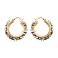 Brass Leverback Earring with Natural Stone Round plated fashion jewelry golden nickel lead & cadmium free Sold By Pair