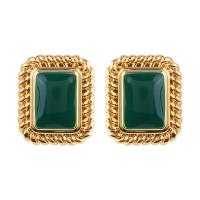 Brass Stud Earring Square plated fashion jewelry & enamel golden nickel lead & cadmium free Sold By Pair