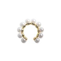 Messing Oorbel clip, met Plastic Pearl, plated, mode sieraden, gouden, nikkel, lood en cadmium vrij, 22x22mm, Verkocht door PC
