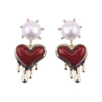 Brass Drop Earring with Freshwater Pearl Heart plated fashion jewelry & enamel nickel lead & cadmium free Sold By Pair