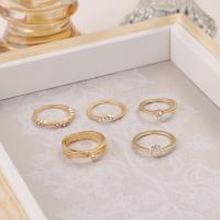 Set di anelli in lega di zinco, lega in zinco, placcato color oro, 5 pezzi & gioielli di moda & per la donna & con strass, dorato, Venduto da set