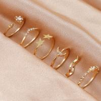 Ensemble d’anneau en alliage de zinc, poli, bijoux de mode & styles différents pour le choix & pour femme & avec strass, doré, Vendu par fixé