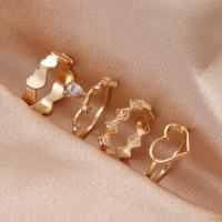 Cink Alloy Ring Set, Cink ötvözet, arany színű aranyozott, 4 darab & divat ékszerek & a nő & strasszos, aranysárga, Által értékesített Set