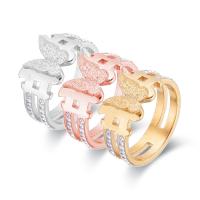 حجر الراين خاتم الإصبع الفولاذ المقاوم للصدأ, 316L الفولاذ المقاوم للصدأ, فراشة, حجم مختلفة للاختيار & للمرأة & مع حجر الراين, المزيد من الألوان للاختيار, تباع بواسطة PC