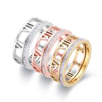 Rhinestone Stainless Steel Finger Ring, 316L Stainless Steel, Vacuum Ion Plating, with roman number & different size for choice & for woman & with rhinestone, more colors for choice, Sold By PC