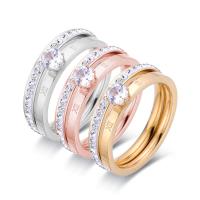 nehrđajućeg Čelik vještački dijamant Finger Ring, 316L Stainless Steel, s rimskim brojem & različite veličine za izbor & za žene & s Rhinestone, više boja za izbor, Prodano By PC