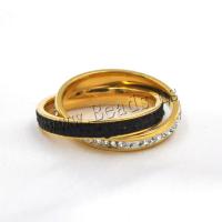 nehrđajućeg Čelik vještački dijamant Finger Ring, 316L Stainless Steel, Uštipak, Dvostruki sloj & različite veličine za izbor & za žene & s Rhinestone, više boja za izbor, Prodano By PC