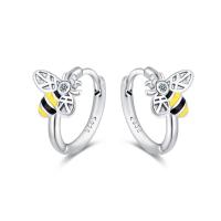 Cubic Zirconia Micro Pave Brass Earring Bee platinum plated micro pave cubic zirconia & for woman & epoxy gel 16mm Sold By Pair