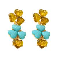 Tibetan Style Stud Earring, with Resin, gold color plated, fashion jewelry & for woman, more colors for choice, nickel, lead & cadmium free, 66x24mm, Sold By Pair