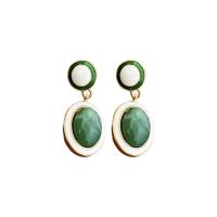 Tibetan Style Stud Earring, fashion jewelry & for woman & enamel, green, nickel, lead & cadmium free, 45x20mm, Sold By Pair
