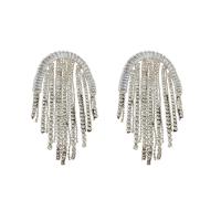 Fashion Fringe Earrings Zinc Alloy fashion jewelry & micro pave cubic zirconia & for woman & with rhinestone silver color nickel lead & cadmium free Sold By Pair