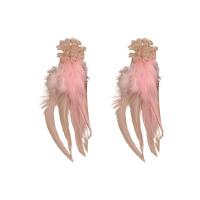 Brass Stud Earring with Feather & Crystal fashion jewelry & for woman pink nickel lead & cadmium free Sold By Pair