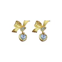 Tibetan Style Stud Earring, fashion jewelry & for woman & with rhinestone, golden, nickel, lead & cadmium free, 31x25mm, Sold By Pair