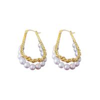 Zinklegierung Ohrringe, mit Kunststoff Perlen, vergoldet, Modeschmuck & für Frau, goldfarben, frei von Nickel, Blei & Kadmium, 55x35mm, verkauft von Paar