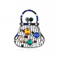 Tibetan Style Brooches, Handbag, antique silver color plated, fashion jewelry & for woman & with rhinestone, multi-colored, 56x45mm, Sold By PC
