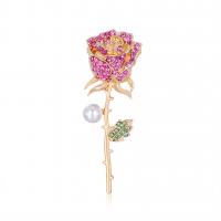 Zinc Alloy Brooches with Plastic Pearl Flower gold color plated fashion jewelry & for woman & with glass rhinestone & with rhinestone multi-colored Sold By PC