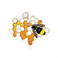 Tibetan Style Brooches, with Plastic Pearl, Bee, gold color plated, fashion jewelry & for woman & enamel & with rhinestone, multi-colored, 44x36mm, Sold By PC