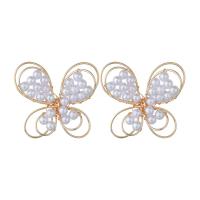 Zinc Alloy Stud Earring with Crystal & Plastic Pearl gold color plated fashion jewelry & for woman golden Sold By Pair