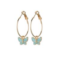 Tibetan Style Drop Earrings, Butterfly, gold color plated, fashion jewelry & for woman & enamel, more colors for choice, 35mm, Sold By Pair