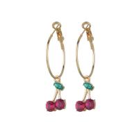 Tibetan Style Drop Earrings, Cherry, gold color plated, fashion jewelry & for woman & with rhinestone, more colors for choice, 45mm, Sold By Pair