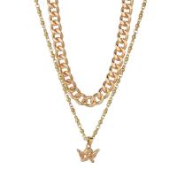Mode-Multi-Layer-Halskette, Zinklegierung, mit Verlängerungskettchen von 6.5cm, goldfarben plattiert, Doppelschicht & Modeschmuck & für Frau, goldfarben, Länge 46 cm, verkauft von PC