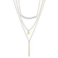 Mode-Multi-Layer-Halskette, Zinklegierung, mit Kunststoff Perlen, goldfarben plattiert, drei Schichten & Modeschmuck & für Frau, goldfarben, Länge 54 cm, verkauft von PC