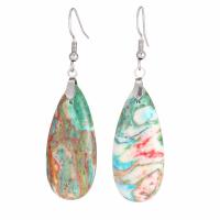 Natural Gemstone Earrings Impression Jasper with Zinc Alloy fashion jewelry & for woman Sold By Pair