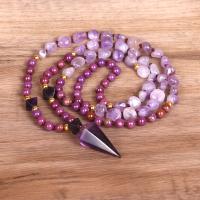 Quartz Necklace, Amethyst, with Natural Stone & Tibetan Style, Conical, gold color plated, fashion jewelry & Bohemian style & for woman, mixed colors, 40mm, Length:Approx 48 cm, Sold By PC