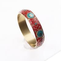 Tibetan Style Bangle, gold color plated, vintage & fashion jewelry & folk style & for woman & enamel, red, nickel, lead & cadmium free, 17mm, Inner Diameter:Approx 67mm, Sold By PC