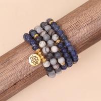 Gemstone Bracelets Sodalite with Network Stone & Zinc Alloy Round gold color plated fashion jewelry & Unisex mixed colors Approx Sold By Strand