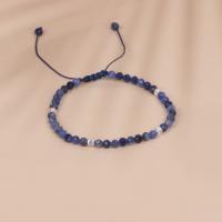 Bracelets de pierres précieuses, sodalite, avec Cordon de noeud & Acier inoxydable 304, avec 5cm chaînes de rallonge, Rond, Réglable & bijoux de mode & unisexe & facettes, bleu, 4mm, Longueur:Environ 14 cm, Vendu par PC