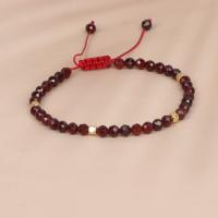 Natural Garnet Bracelet with Knot Cord & 304 Stainless Steel with 5cm extender chain Round Galvanic plating Adjustable & fashion jewelry & Unisex & faceted garnet 4mm Length Approx 14 cm Sold By PC