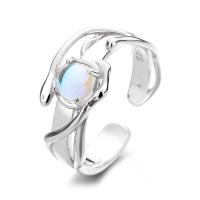 925 Sterling Silver Finger Rings, with Moonstone, fashion jewelry & for woman, nickel, lead & cadmium free, 9mm, Sold By PC