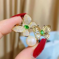 Tibetan Style Brooches, with Plastic Pearl, Butterfly, fashion jewelry & for woman & with rhinestone, nickel, lead & cadmium free, 22x35mm, Sold By PC