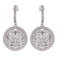 Cubic Zirconia Micro Pave Brass Earring, Flat Round, plated, micro pave cubic zirconia & for woman, more colors for choice, nickel, lead & cadmium free, 21x38mm, Sold By Pair
