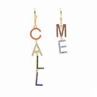 Cubic Zirconia Micro Pave Brass Earring, Alphabet Letter, 18K gold plated, fashion jewelry & micro pave cubic zirconia & for woman, mixed colors, nickel, lead & cadmium free, 83x11mm, Sold By Pair