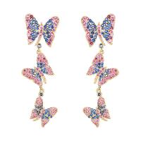 Cubic Zirconia Micro Pave Brass Earring Butterfly real gold plated fashion jewelry & micro pave cubic zirconia & for woman nickel lead & cadmium free Sold By Pair