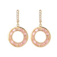 Cubic Zirconia Micro Pave Brass Earring Round plated fashion jewelry & micro pave cubic zirconia & for woman nickel lead & cadmium free Sold By Pair