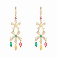 Cubic Zirconia Micro Pave Brass Earring, Flower, 18K gold plated, fashion jewelry & micro pave cubic zirconia & for woman, mixed colors, nickel, lead & cadmium free, 70x28mm, Sold By Pair