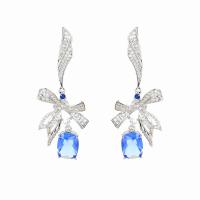 Cubic Zirconia Micro Pave Brass Earring, Bowknot, platinum plated, fashion jewelry & micro pave cubic zirconia & for woman, more colors for choice, nickel, lead & cadmium free, 49x20mm, Sold By Pair