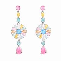 Cubic Zirconia Micro Pave Brass Earring, Flower, platinum plated, fashion jewelry & micro pave cubic zirconia & for woman, more colors for choice, nickel, lead & cadmium free, 52x17mm, Sold By Pair