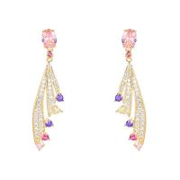 Cubic Zirconia Micro Pave Brass Earring, plated, fashion jewelry & micro pave cubic zirconia & for woman, more colors for choice, nickel, lead & cadmium free, 46x11mm, Sold By Pair