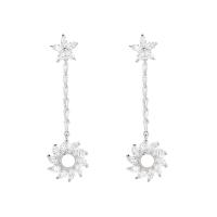 Cubic Zirconia Micro Pave Brass Earring Flower real gold plated fashion jewelry & micro pave cubic zirconia & for woman silver color nickel lead & cadmium free Sold By Pair